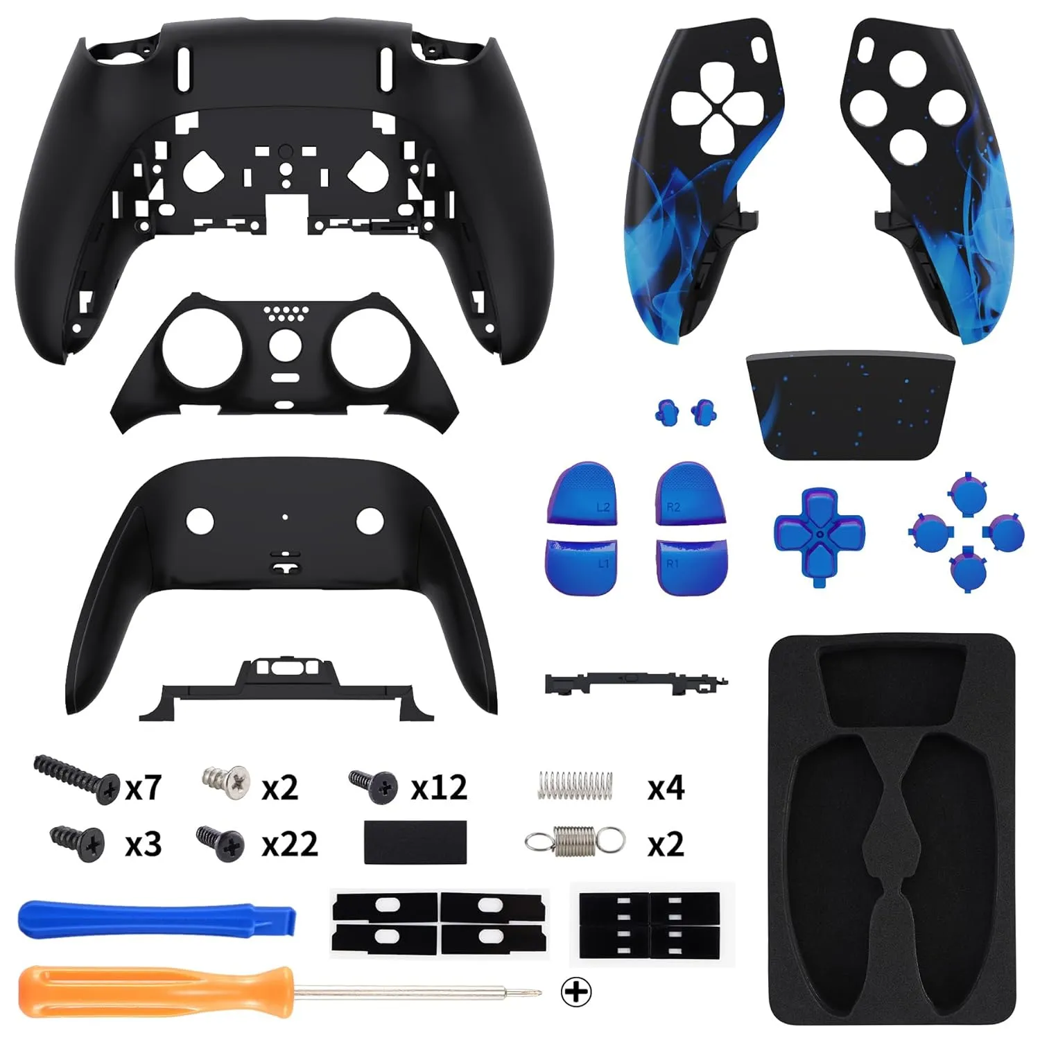 eXtremeRate Full Set Shell with Buttons Touchpad Cover Compatible with ps5 Edge Controller, Blue Flame Replacement Decorative Trim Shell Front Back Plates Compatible with ps5 Edge Controller