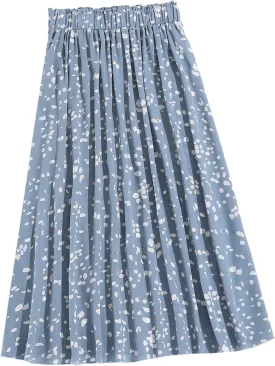 Floerns Women's Floral Print Boho Elastic Waist Scarf Print Pleated Midi Skirt