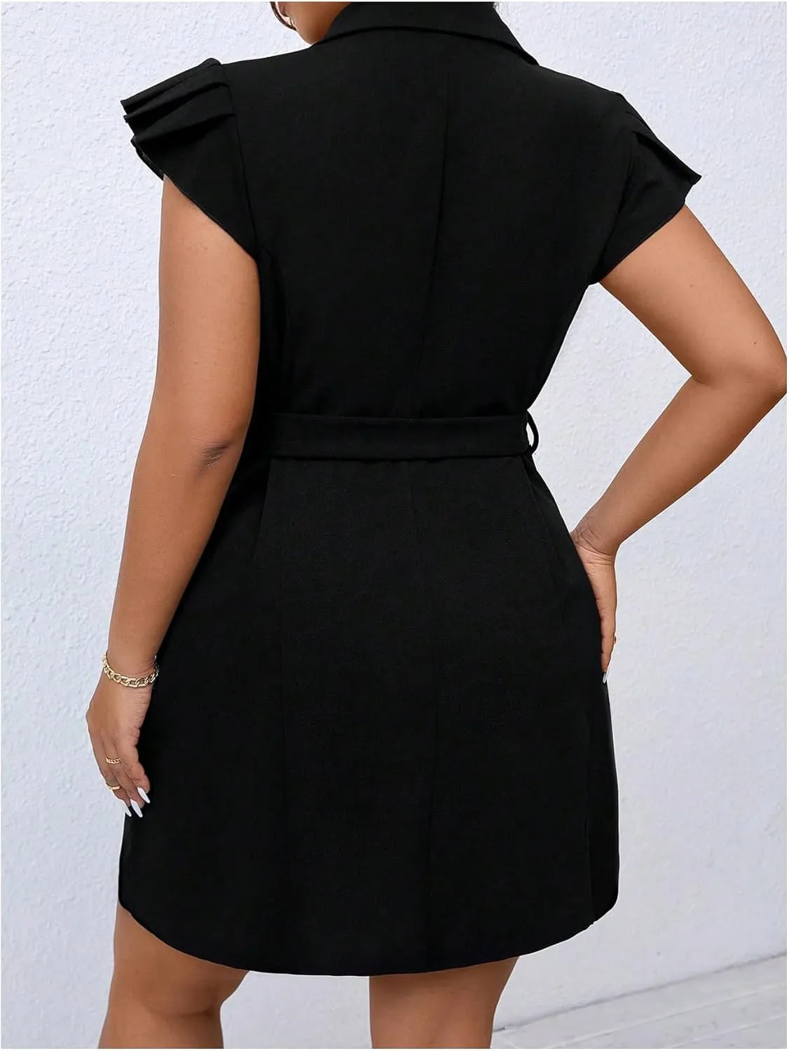 Floerns Women's Plus Size Ruffle Cap Sleeve Button Dress V Neck Short Wrap Dresses with Belt