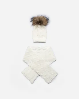 Fur Pom Pom Hat and Scarf Set