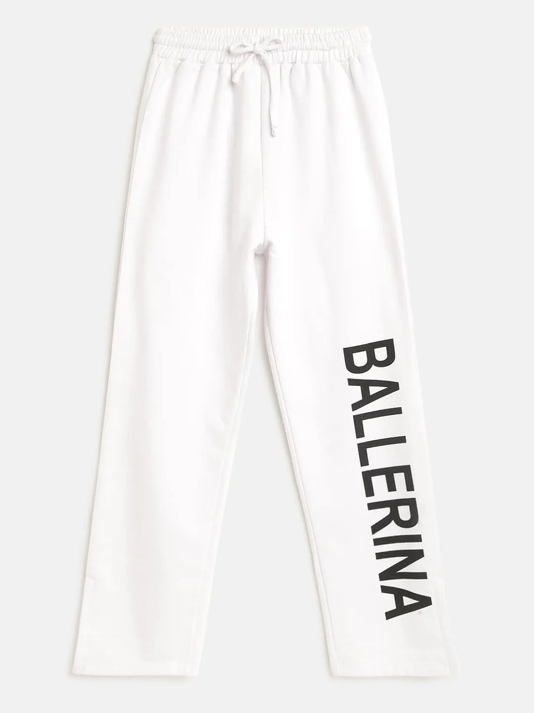 Girls White Ballerina Print Track Pants - Lyush Kids