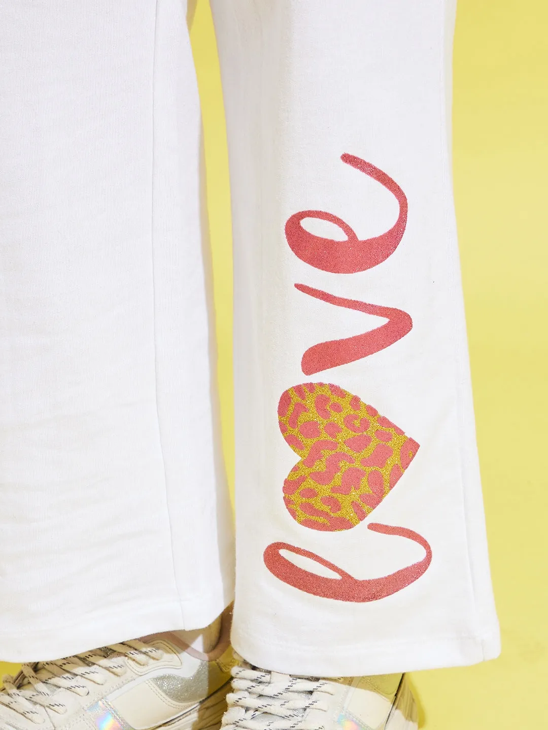 Girls White Terry Love Paper Bag Track Pants - Lyush Kids