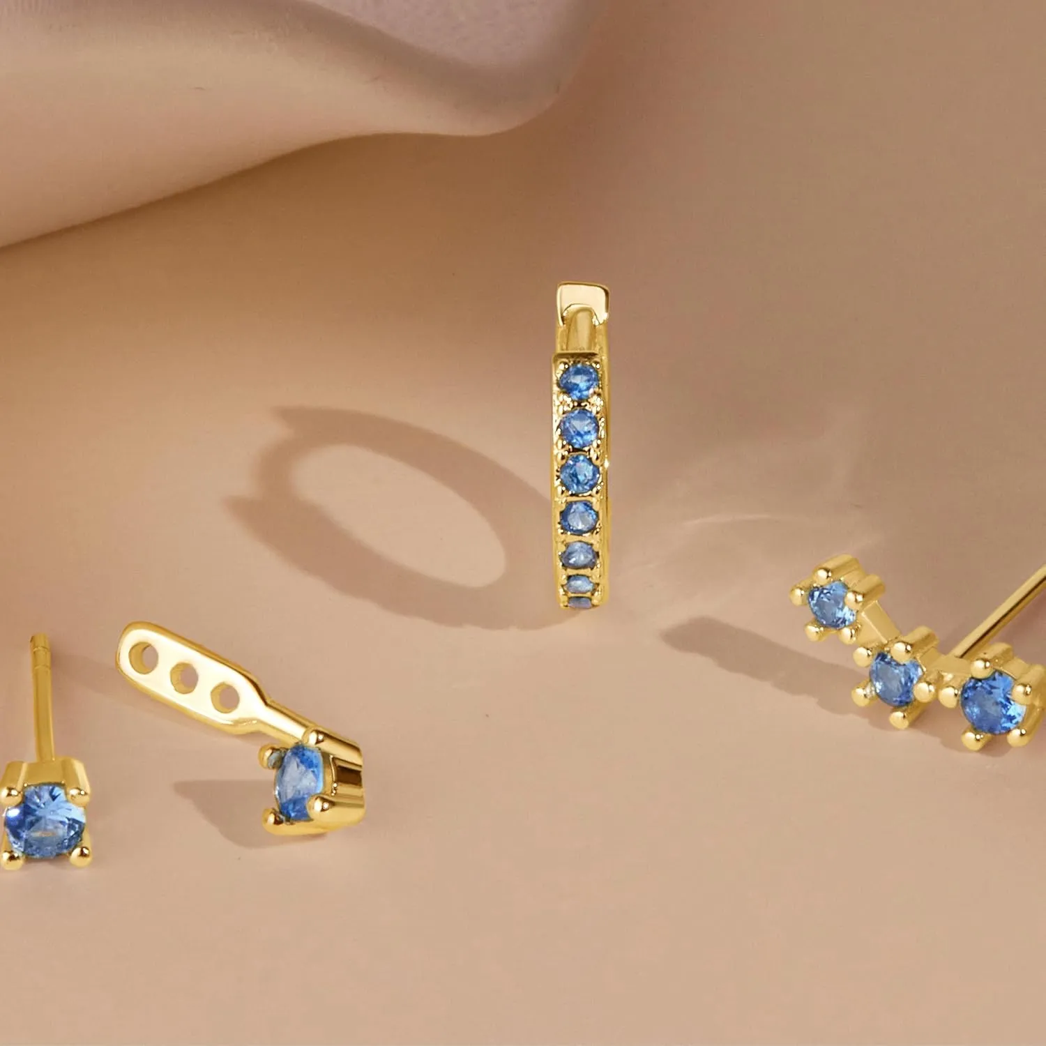 Gold Stud Earrings Set for Women, 3 Pairs Huggie Hoop Jacket Studs Earring Stacks, Hypoallergenic 925 Sterling Silver Post Dainty Birthstone Trendy Women Fashion Accessories Jewelry Gifts