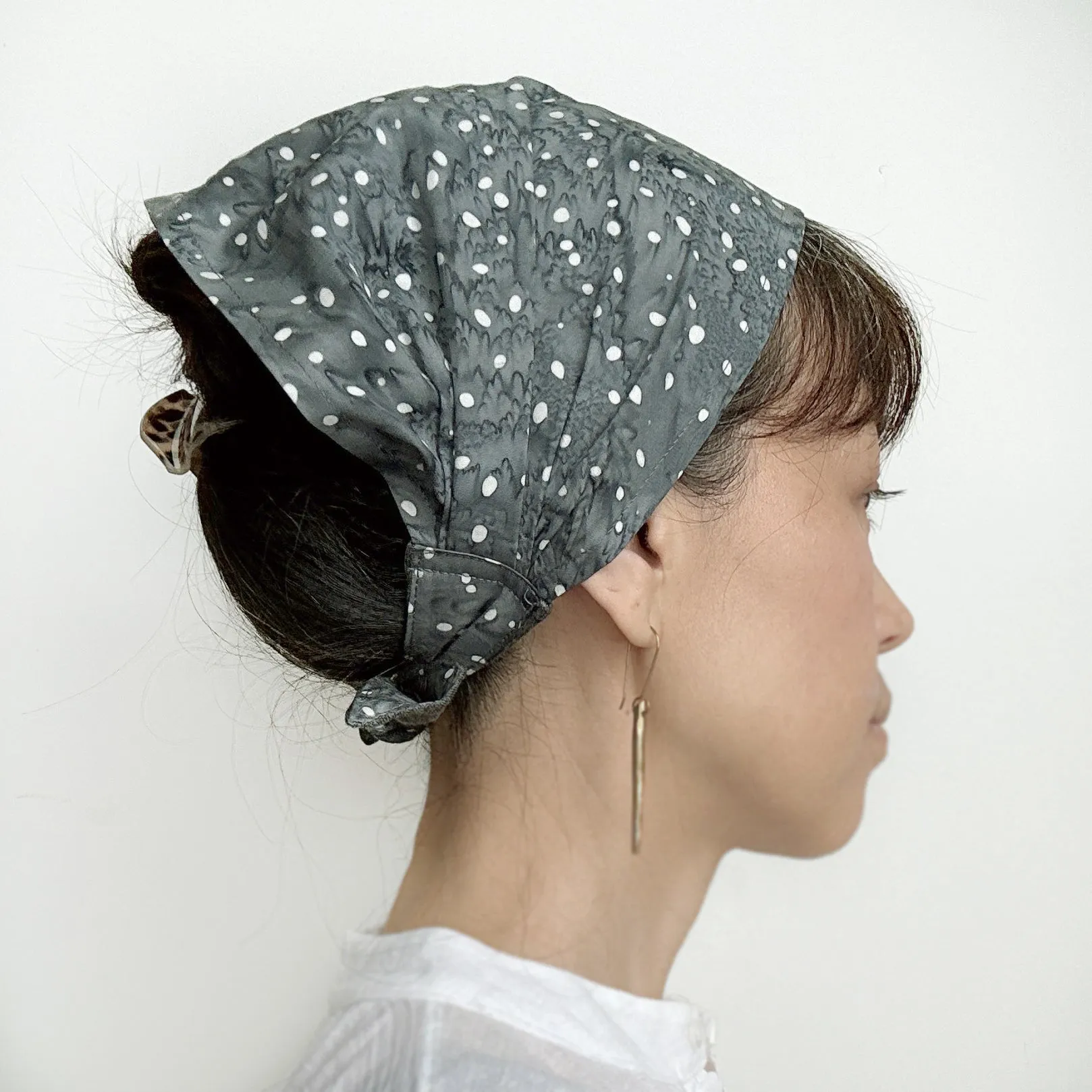 Head scarf Tie Gray White Polka Dots on splash print