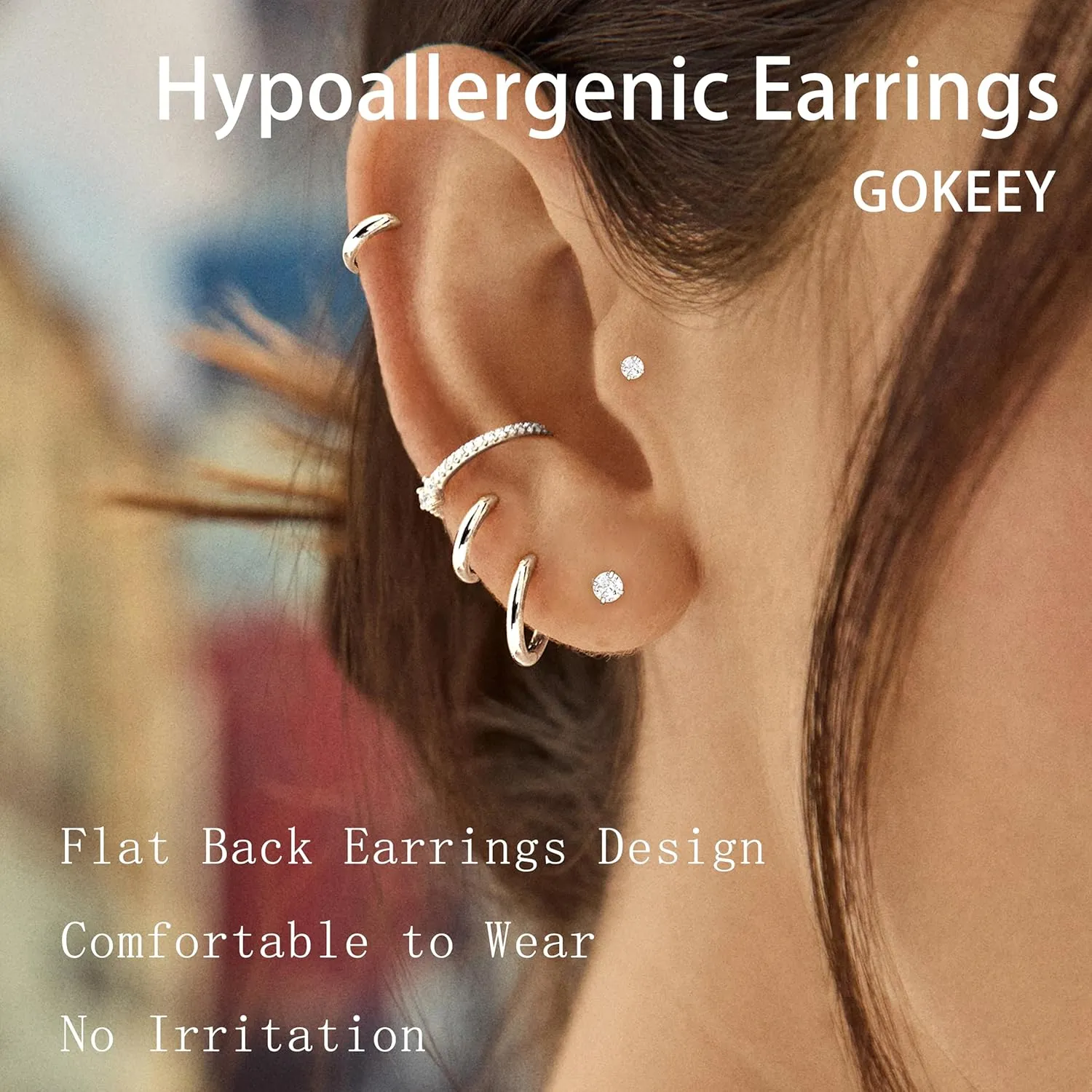 Hypoallergenic Surgical Steel Earrings Set for Sensitive Ears, Stainless Steel Flat Back Earrings for Women Men Small Flatback Stud Cartilage Hoop Earring Set for Multiple Piercing 5 Pairs