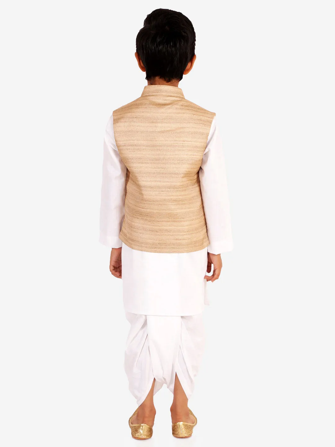 Jashvi Beige Cotton Silk Jacket & White Dhoti Kurta Baap Beta Set