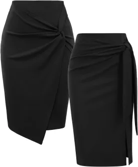 Kate Kasin 2 Piece Pencil Skirts for Women High Waist Business Skirt Black X-Large