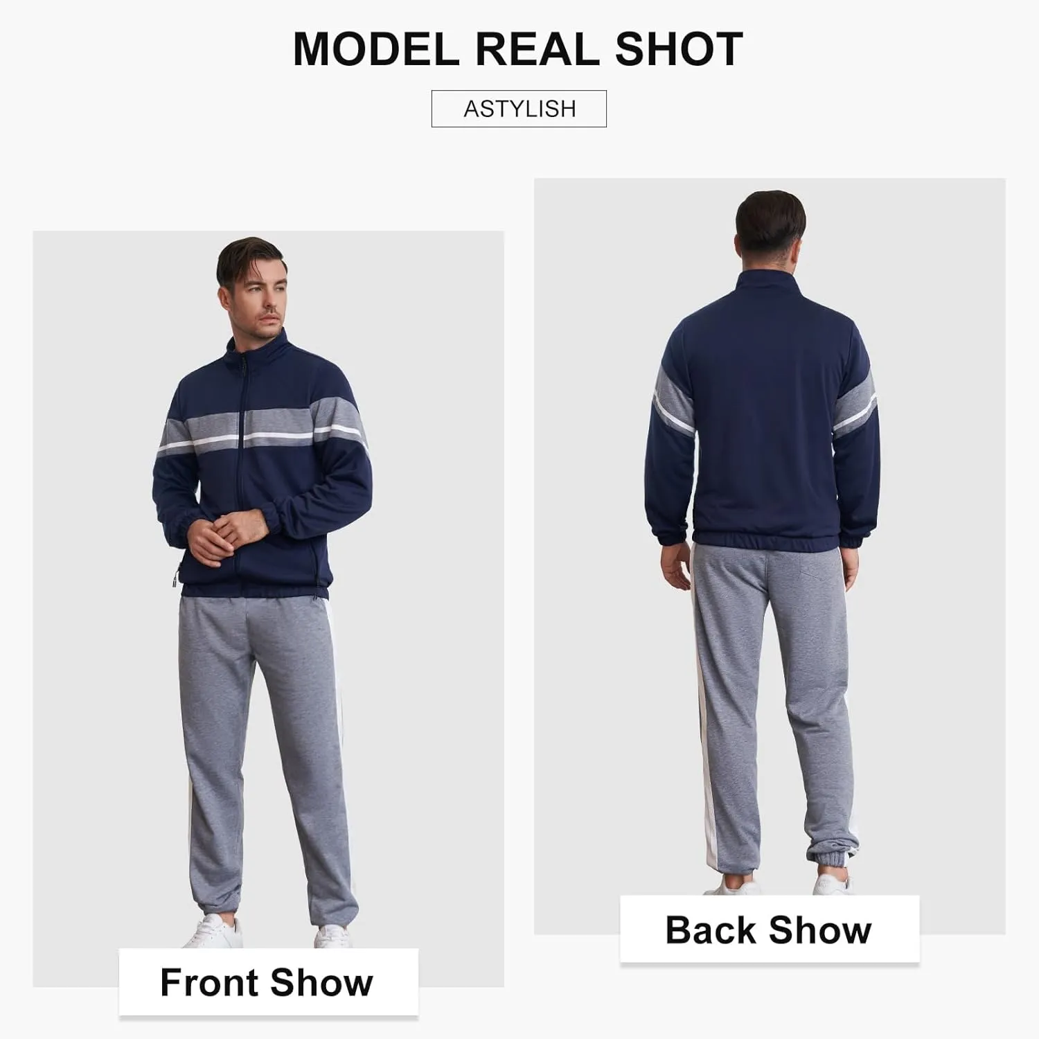 LBL Leading the Better Life Men's Sweat Suit 2 Piece Outfit Casual Contrast Sports Jogging Tracksuits Set