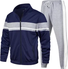 LBL Leading the Better Life Men's Sweat Suit 2 Piece Outfit Casual Contrast Sports Jogging Tracksuits Set