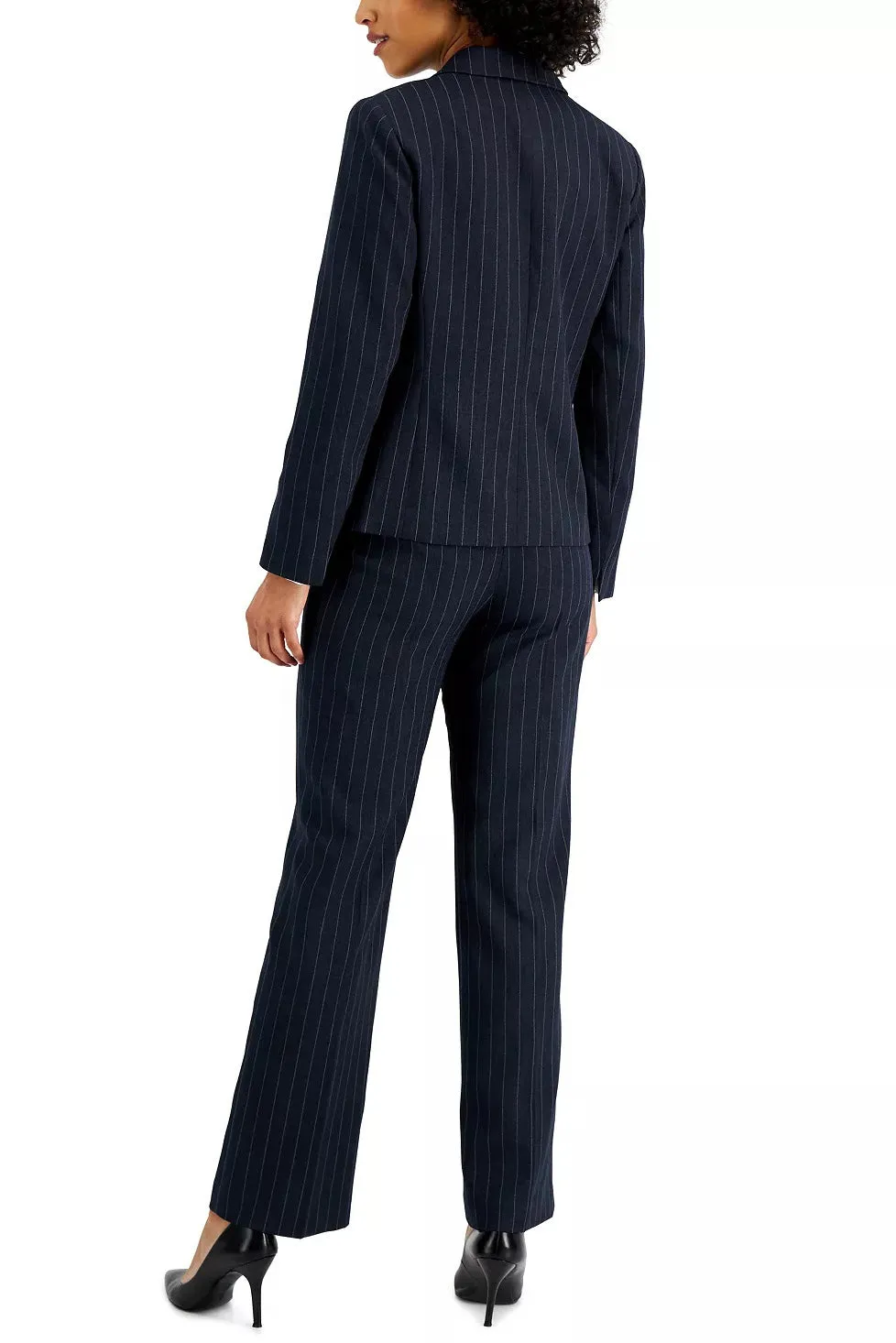 Le Suit Notched Collar One Button Closure Long Sleeve Shoulder Padding Crepe Jacket with Mid Waist Zipper Hook &Bar Closure Pant Two Piece Set (Petite)