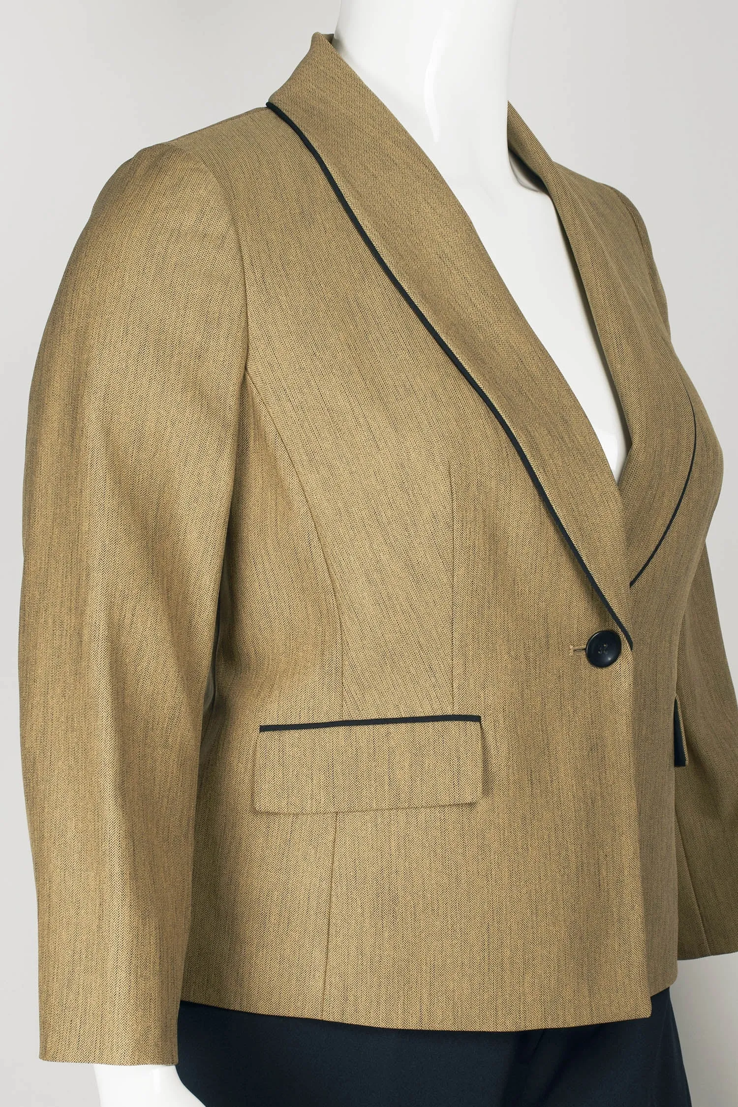 Le Suit V-Neck Long Sleeve Shawl Collar One Button Closure Mini Herringbone Jacket with Mid Waist Elastic Back Waist Solid Slim Pants (Plus Size)