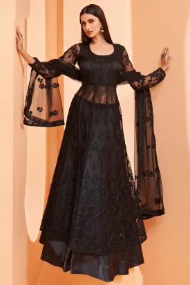 Lehenga/Pant Style Black Sequins Work Anarkali Suit