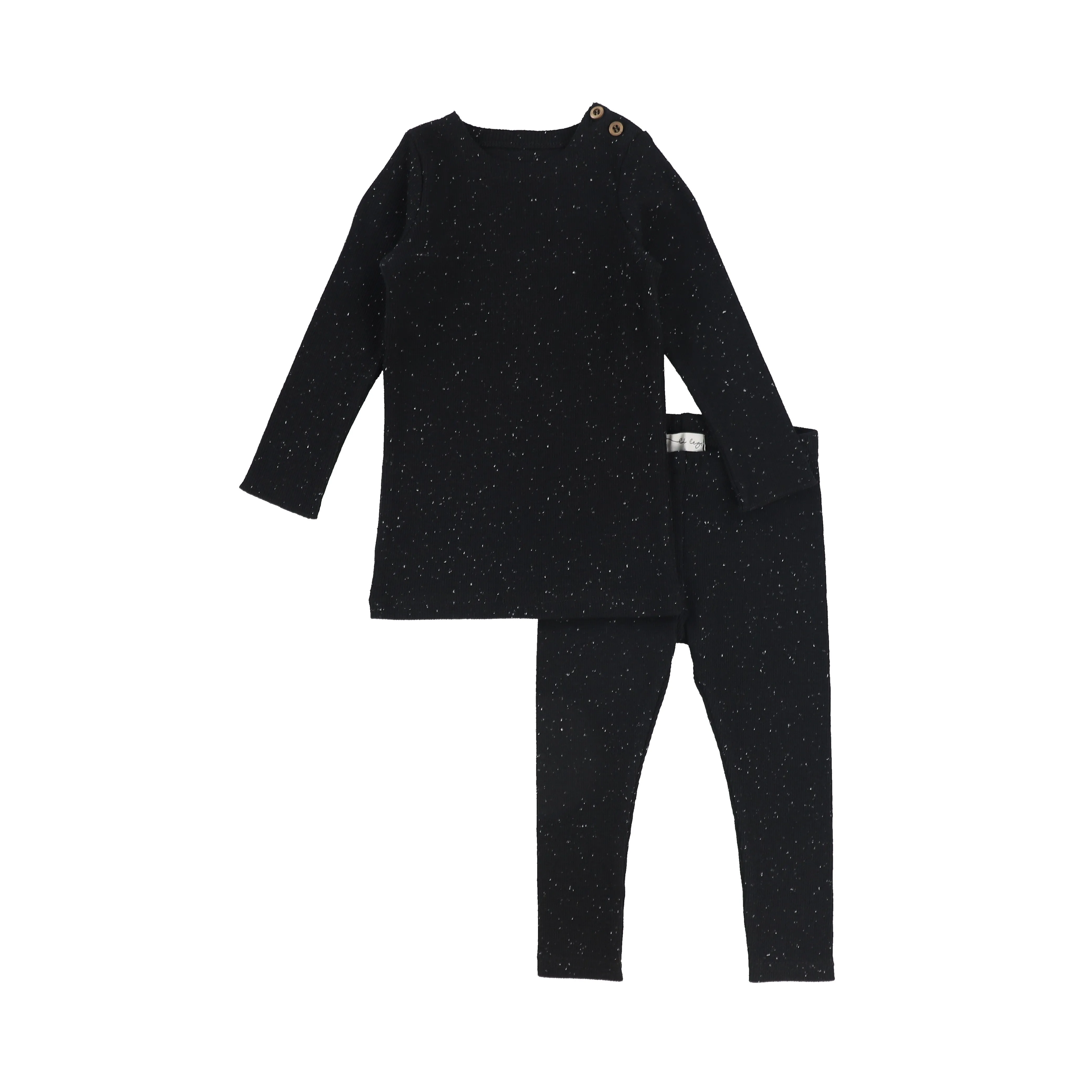 LIL LEGS BLACK/WHITE SPECKLE RIBBED SET