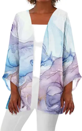 Long Sleeve Kimono for Womens Retro Print Casual Duster Blouse Tops Coat 3/4 Sleeve Jackets Lightweight Cardigans