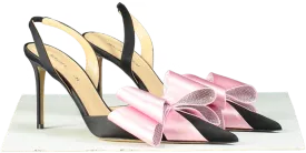 Mach & Mach Black and Pink Crystal Bow Slingback Heels EU 40 UK 7