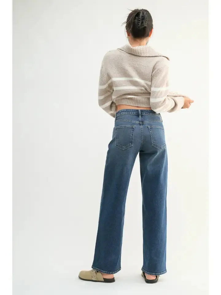 Mid Rise Slim Wide Leg