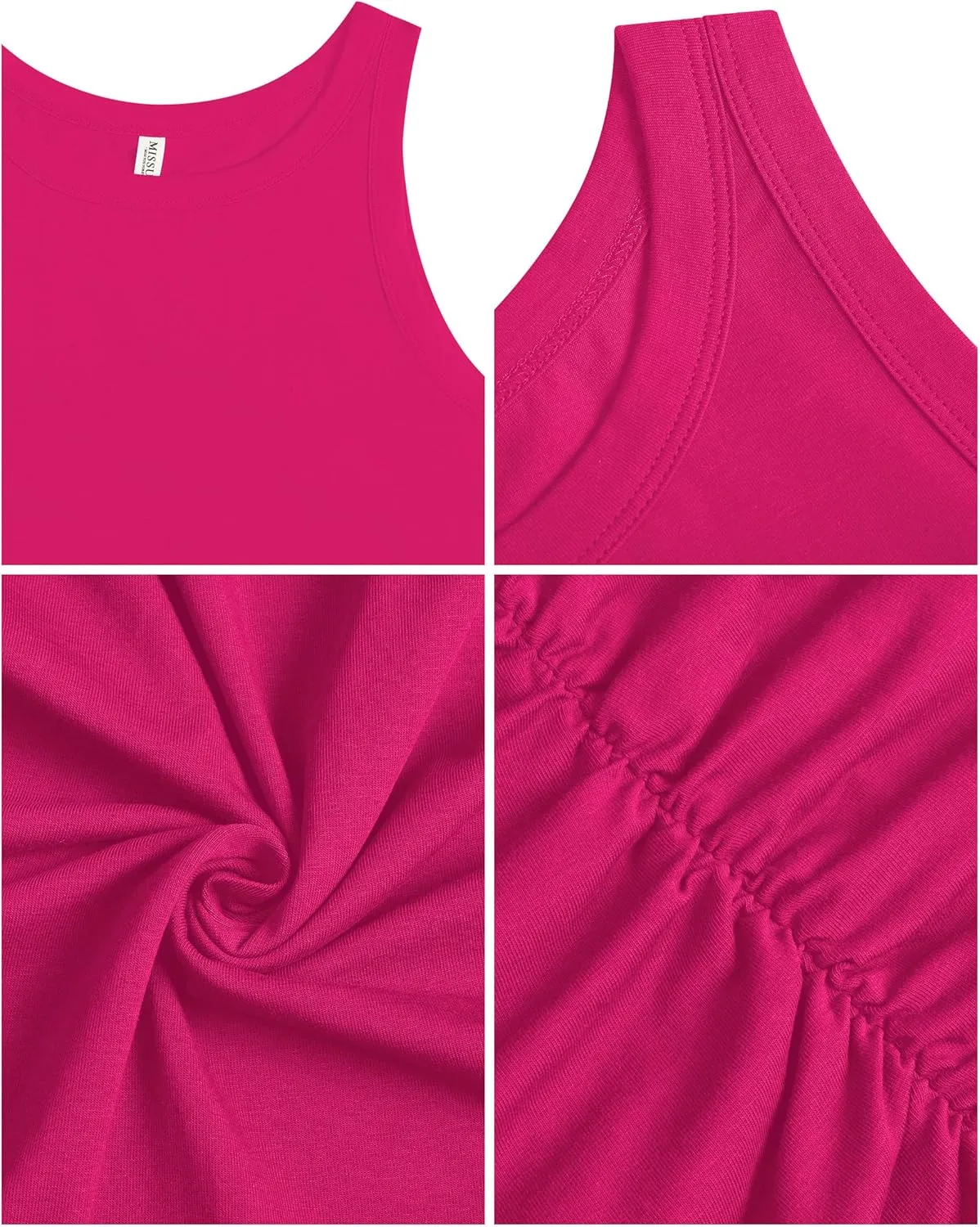Missfue Women's 2025 Summer Sleeveless Tank Dress Crew Neck Ruched Bodycon Slim Fit Sheath Party Club Mini Dress
