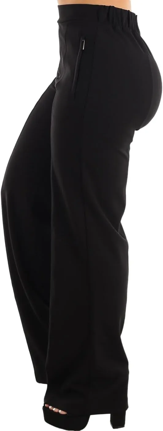 Moda Xpress Women's Stretch High Waisted Dress Pants for Work, Straight, Wide, Skinny Leg Business Office Casual Pants 40609N