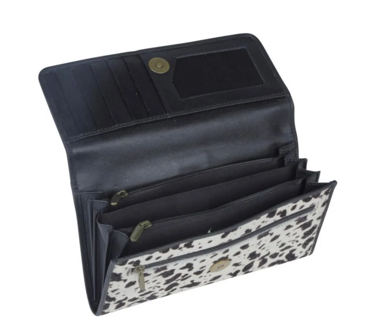 Myra cowhide womens wallet black and white