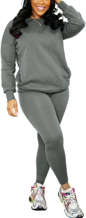 Nimsruc 2 Piece Outfits For Women Sweatsuits Sets Casual Long Sleeve Pullover Jogger Sweat Pants Set With Pocket