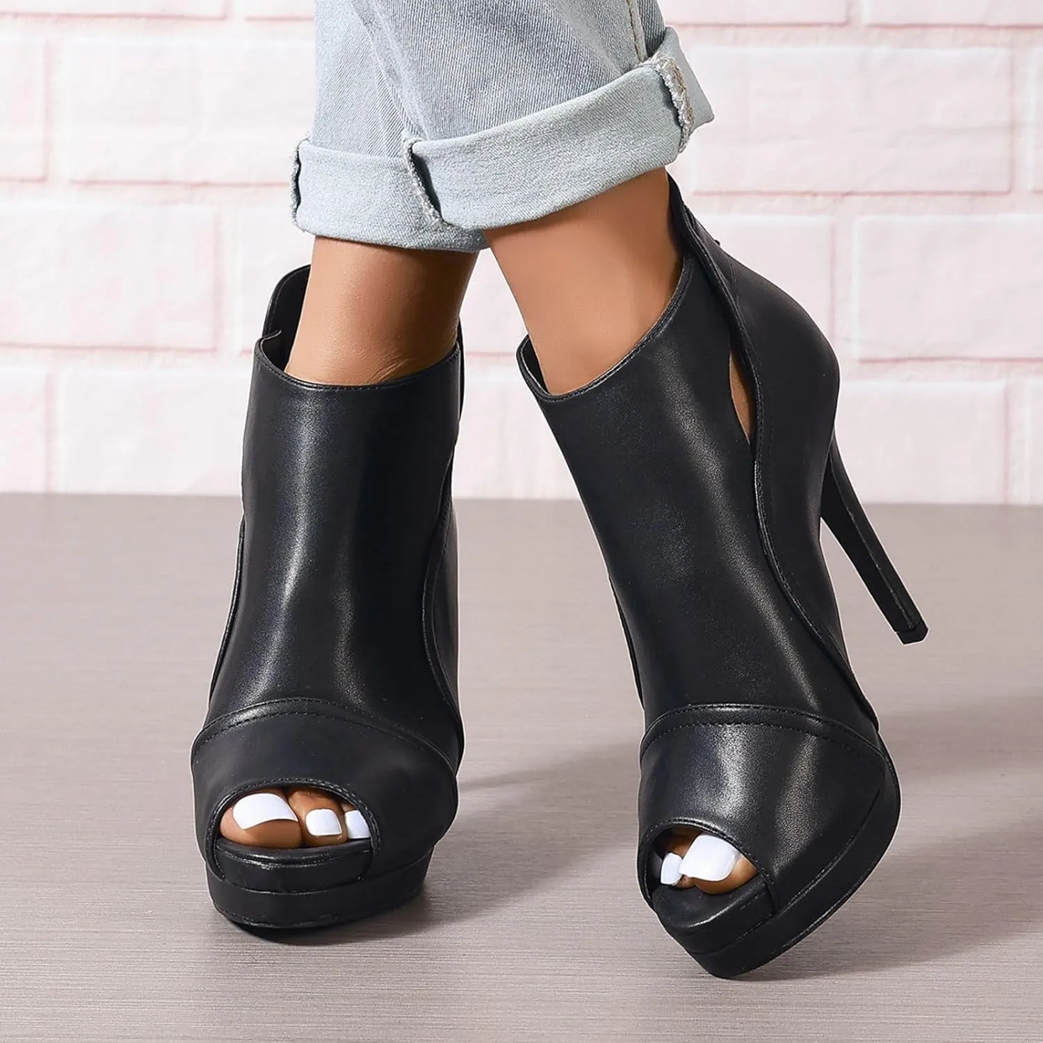 Open Toe Booties for Women Black High Stiletto Heels Open Toe Sexy Ankle Boot Fashion Heeled Sandals with Back Zipper, US Size 5-11