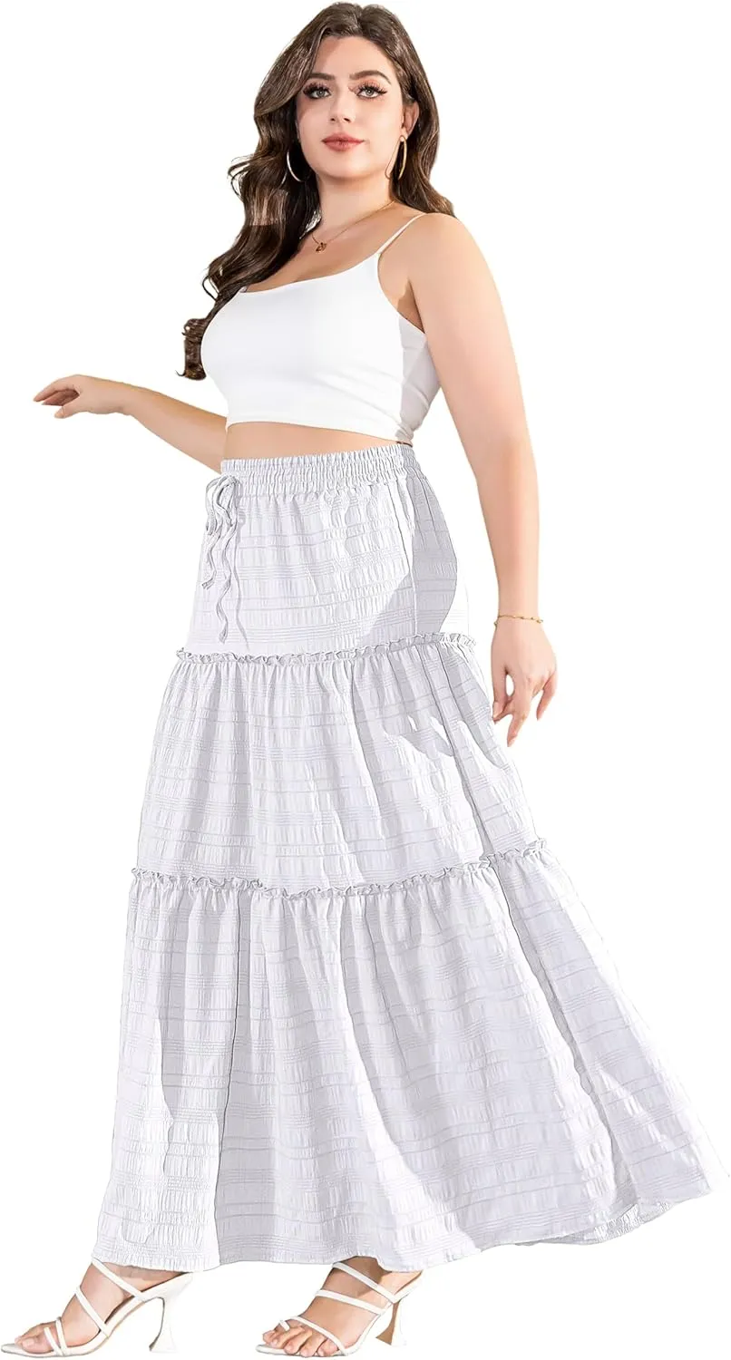 Othyroce Womens Plus Size Casual High Waist Tie Paisley Floral Print Long Maxi Skirt L-4X