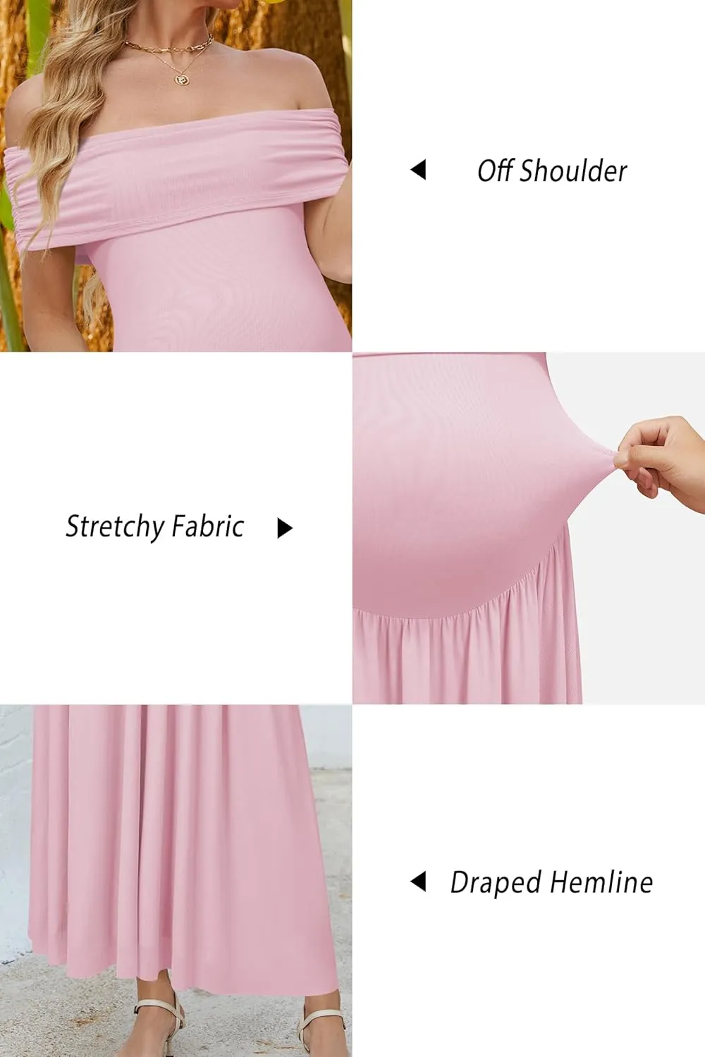OUGES Women's 2025 Off The Shoulder Mesh Maxi Maternity Dress for Photoshoot Baby Shower Sleeveless Formal Long Dresses
