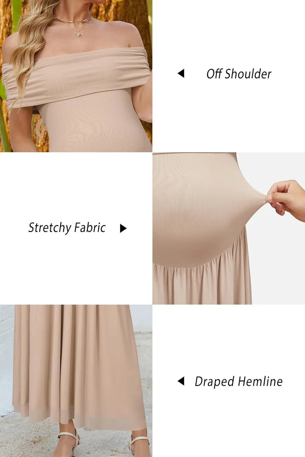 OUGES Women's 2025 Off The Shoulder Mesh Maxi Maternity Dress for Photoshoot Baby Shower Sleeveless Formal Long Dresses