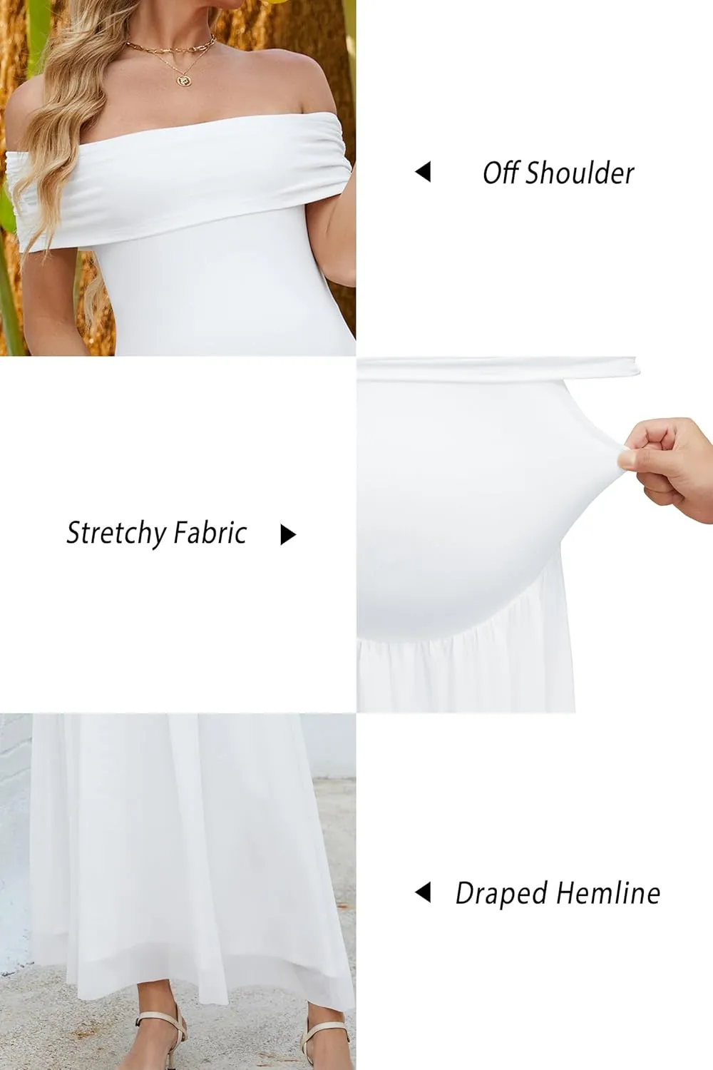OUGES Women's 2025 Off The Shoulder Mesh Maxi Maternity Dress for Photoshoot Baby Shower Sleeveless Formal Long Dresses