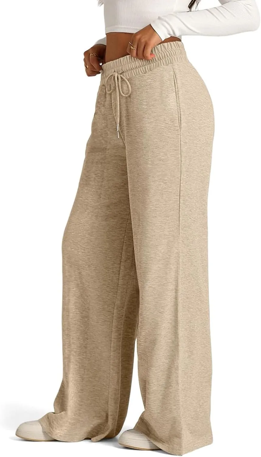 Oversized Wide Leg Sweatpants Women High Waisted Jogger Sweat Pants Drawstring Lightweight Travel Pant with Pockets