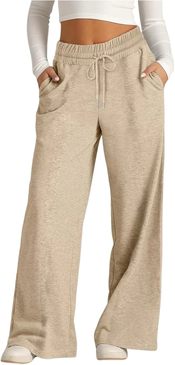 Oversized Wide Leg Sweatpants Women High Waisted Jogger Sweat Pants Drawstring Lightweight Travel Pant with Pockets