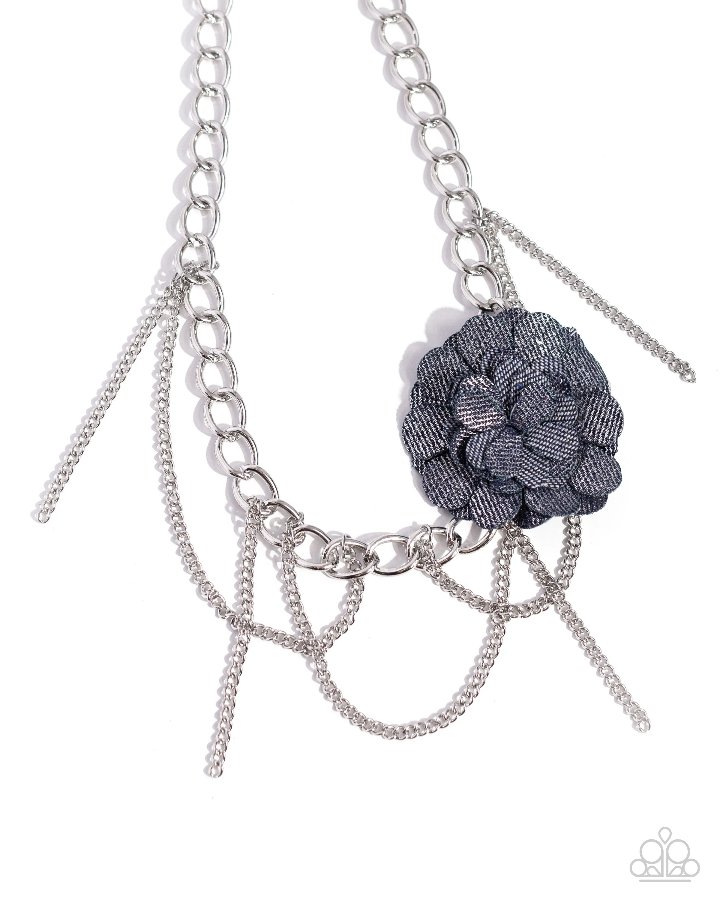 Paparazzi Deconstructed Denim Necklace Blue & Dauntless Denim Earrings Blue
