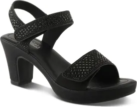 PATRIZIA Women's SHINE Hook and Loop Platform Heels - Microsuede Upper, Crystal-Adorned Straps, Adjustable Fit