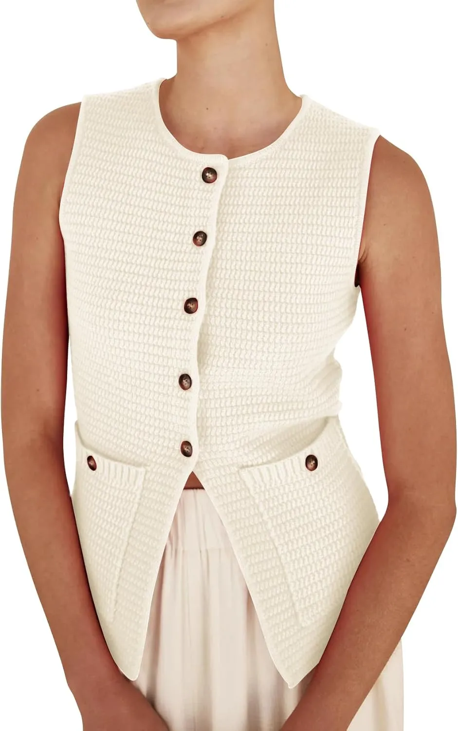 PEHMEA Women's Sweater Vest Sleeveless Button Down Spring Summer Tank Tops Trendy Cardigan Sweater Vests with Pockets