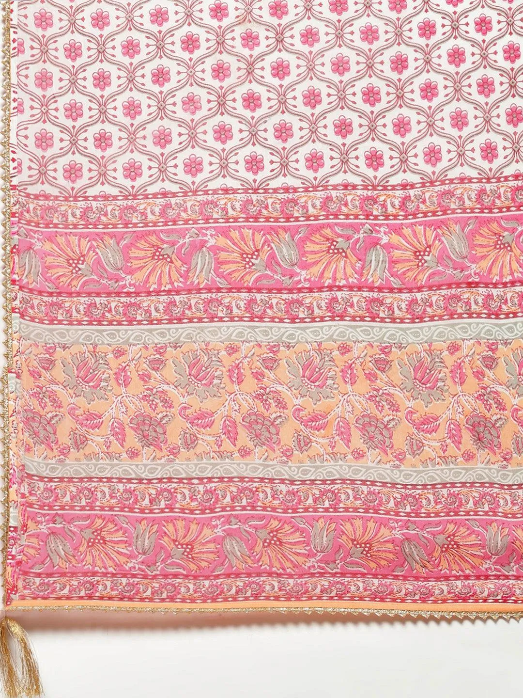 Pink Cotton Kurta Pant Set With Dupatta