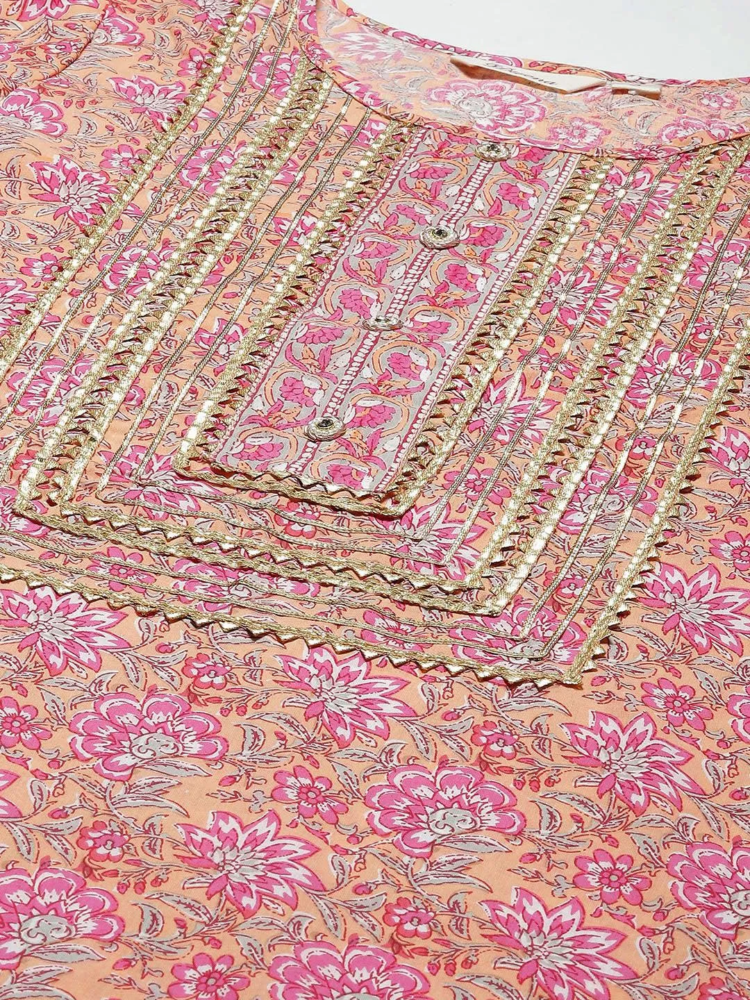 Pink Cotton Kurta Pant Set With Dupatta