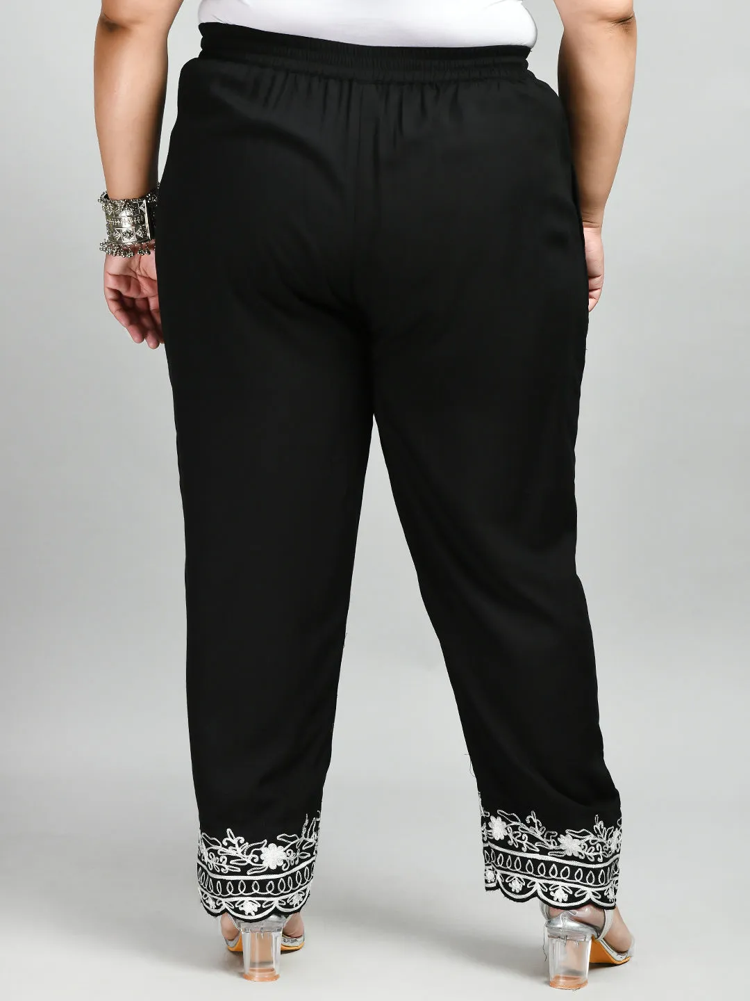 Plus Size Plus Size White Scalping Black Pants