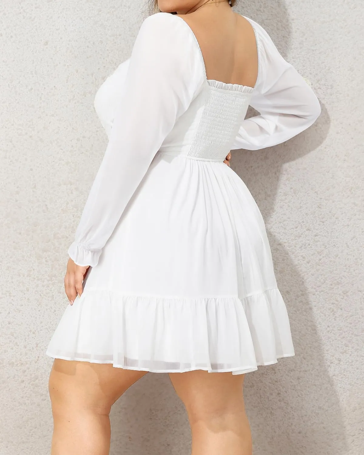 Plus Size Women's Sweetheart Neckline Dress Smocked Short Summer Sundress Chiffon Mini Cute Graduation Dresses