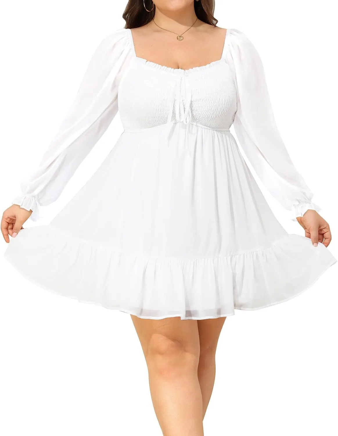 Plus Size Women's Sweetheart Neckline Dress Smocked Short Summer Sundress Chiffon Mini Cute Graduation Dresses