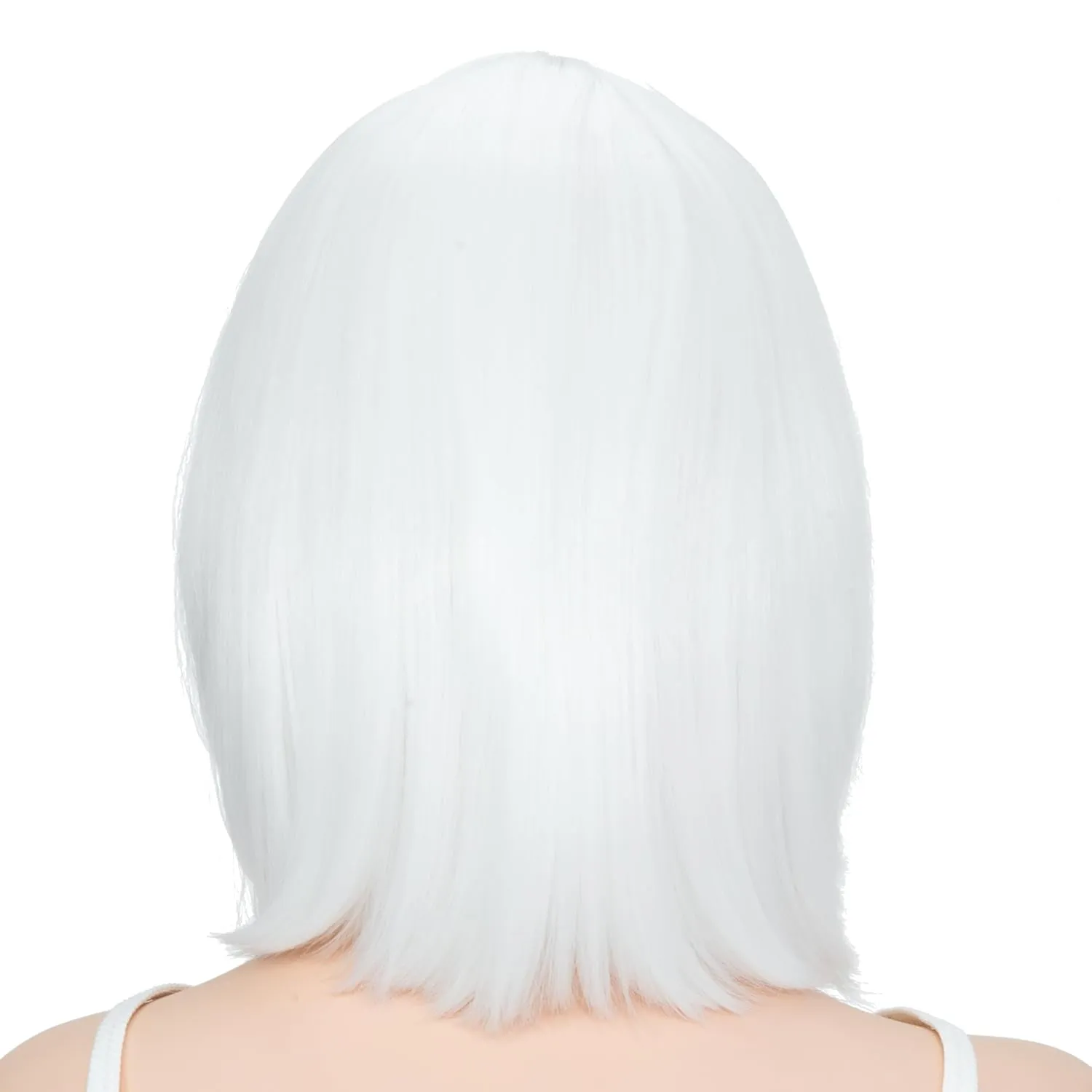 Rose bud White Bob Wig with Fringe 12 Inch Short Straight Costume Wigs for Women Cosplay Party Halloween