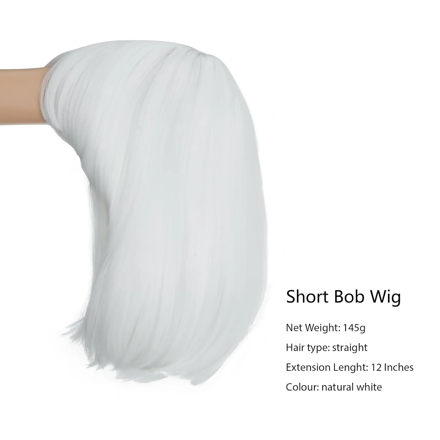 Rose bud White Bob Wig with Fringe 12 Inch Short Straight Costume Wigs for Women Cosplay Party Halloween