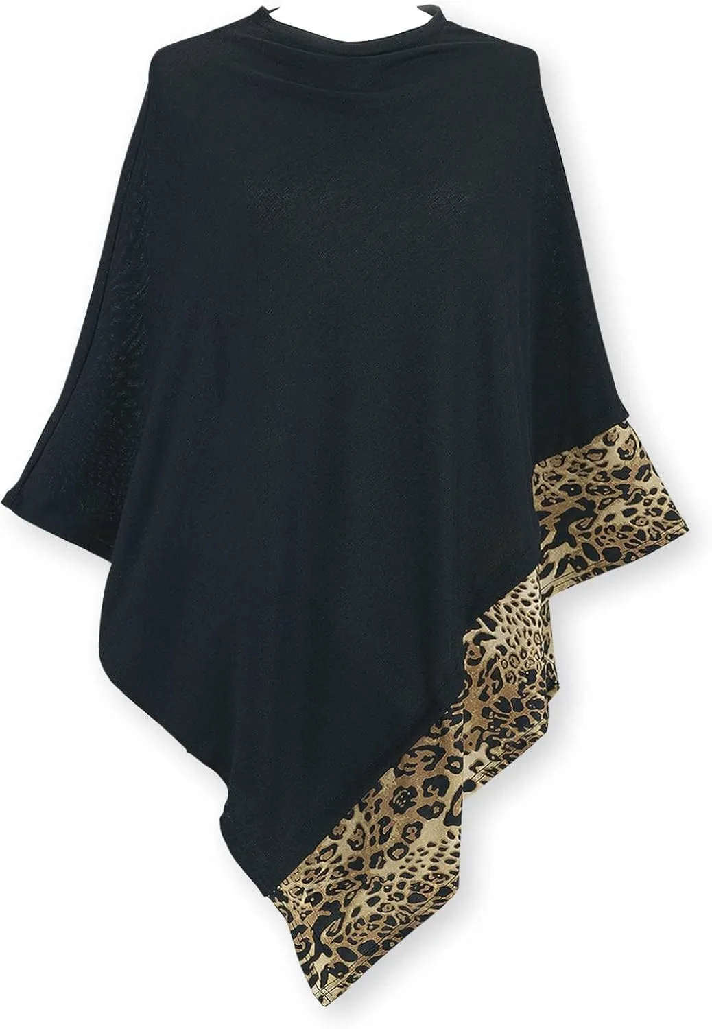 SAGEFINDS Leopard Trim Poncho | Lightweight Knit | Pullover Cape | Versatile Scarf for Spring, Summer, Fall