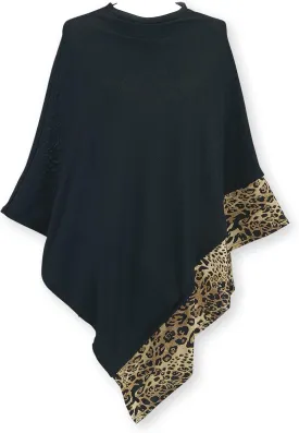 SAGEFINDS Leopard Trim Poncho | Lightweight Knit | Pullover Cape | Versatile Scarf for Spring, Summer, Fall