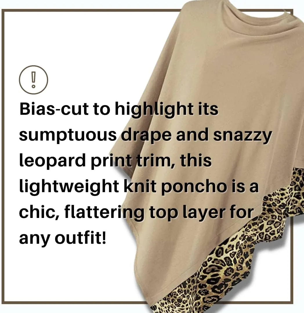 SAGEFINDS Leopard Trim Poncho | Lightweight Knit | Pullover Cape | Versatile Scarf for Spring, Summer, Fall