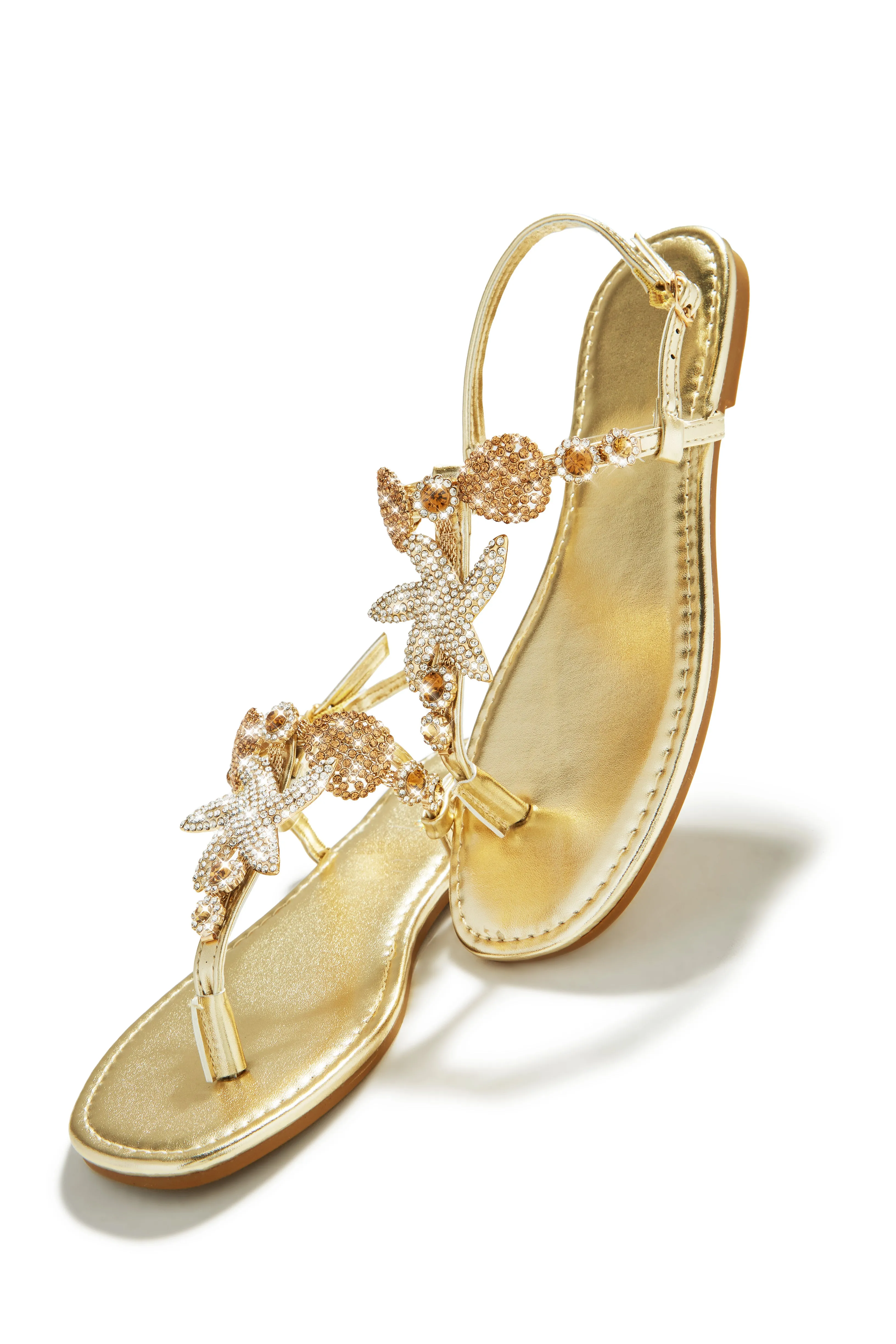 Sea Goddess Embellished Sandals - Gold