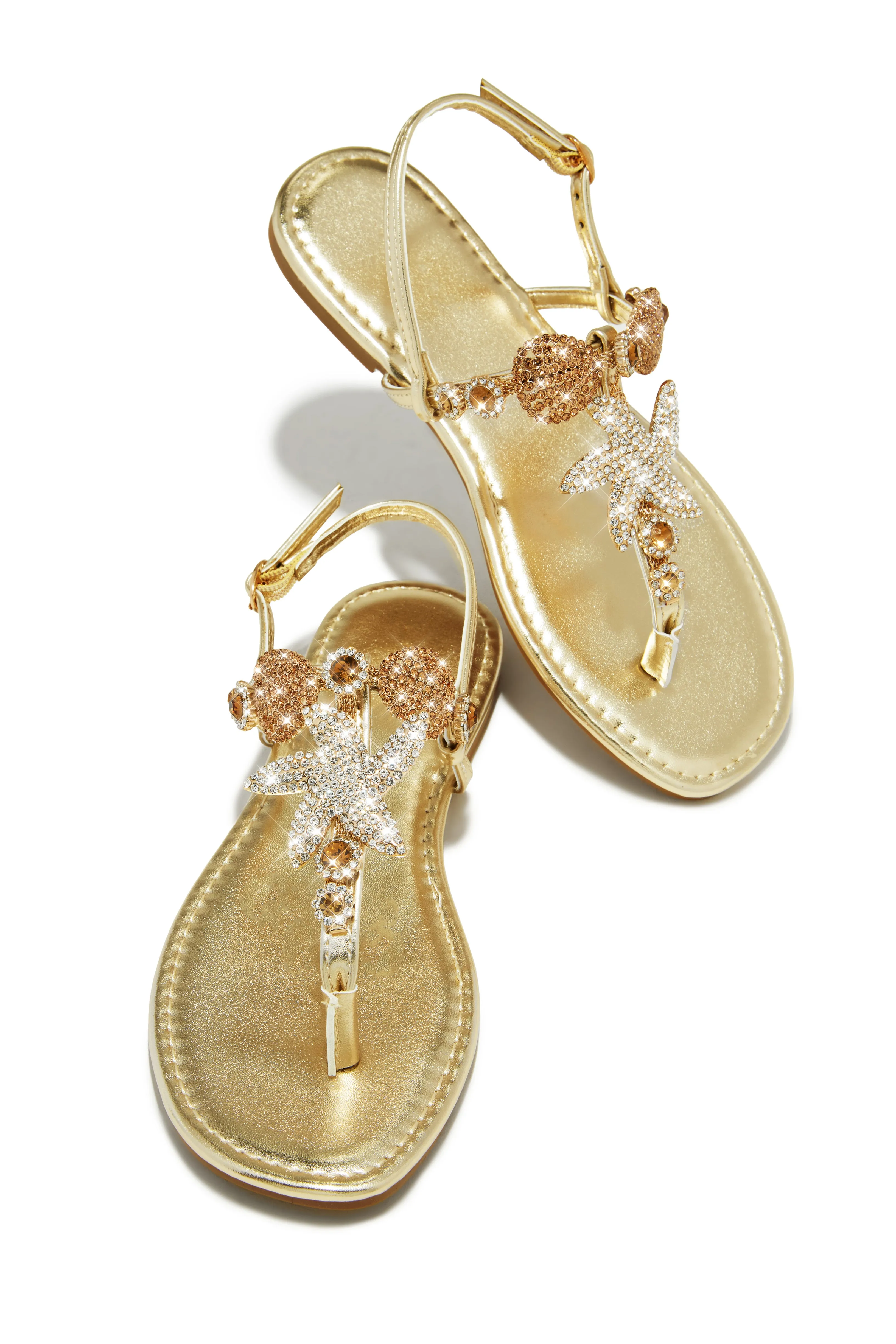 Sea Goddess Embellished Sandals - Gold