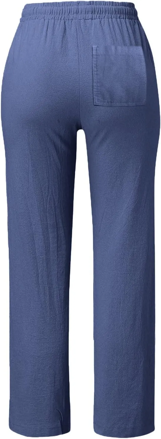 SHAOBGE Plus Size Linen Pants for Women Women Solid Straight Solid Elastic Pants Long Drawstring Trendy Pants