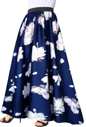 Sinono Women's Chiffon Stripe Maxi Skirt High Waist Mopping Floor Skirts