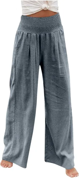 SMIDOW Wide Leg Palazzo Pants for Women Casual Loose Comfy High Waisted Straight Leg Pant Trousers with Pockets