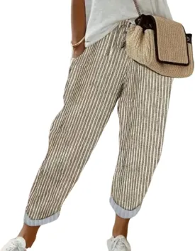 Summer Pants for Women, Drawstring Baggy Beach Trousers High Waisted Vacation Wide Leg Business Slacks Outfits